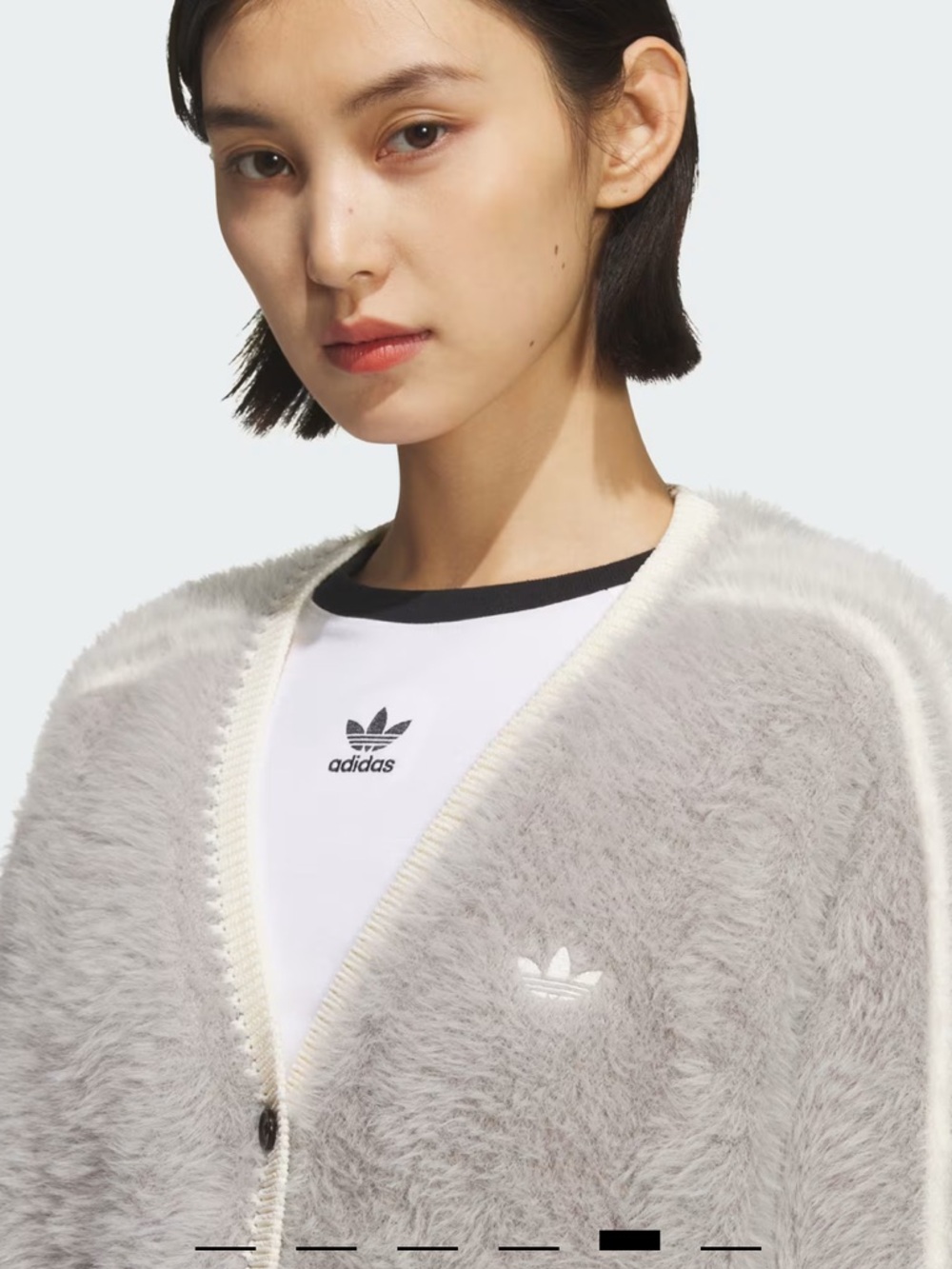 adidas Light Grey Fuzzy V-Neck Cardigan with Cream Trim Asia Exclusive US Large - Picture 5 of 14